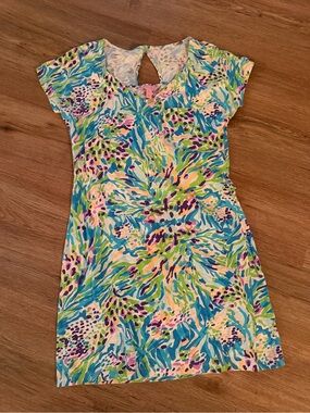 Lilly Pulitzer Women’s Multicolor Blue Green Pink Patterned T-Shirt Dress